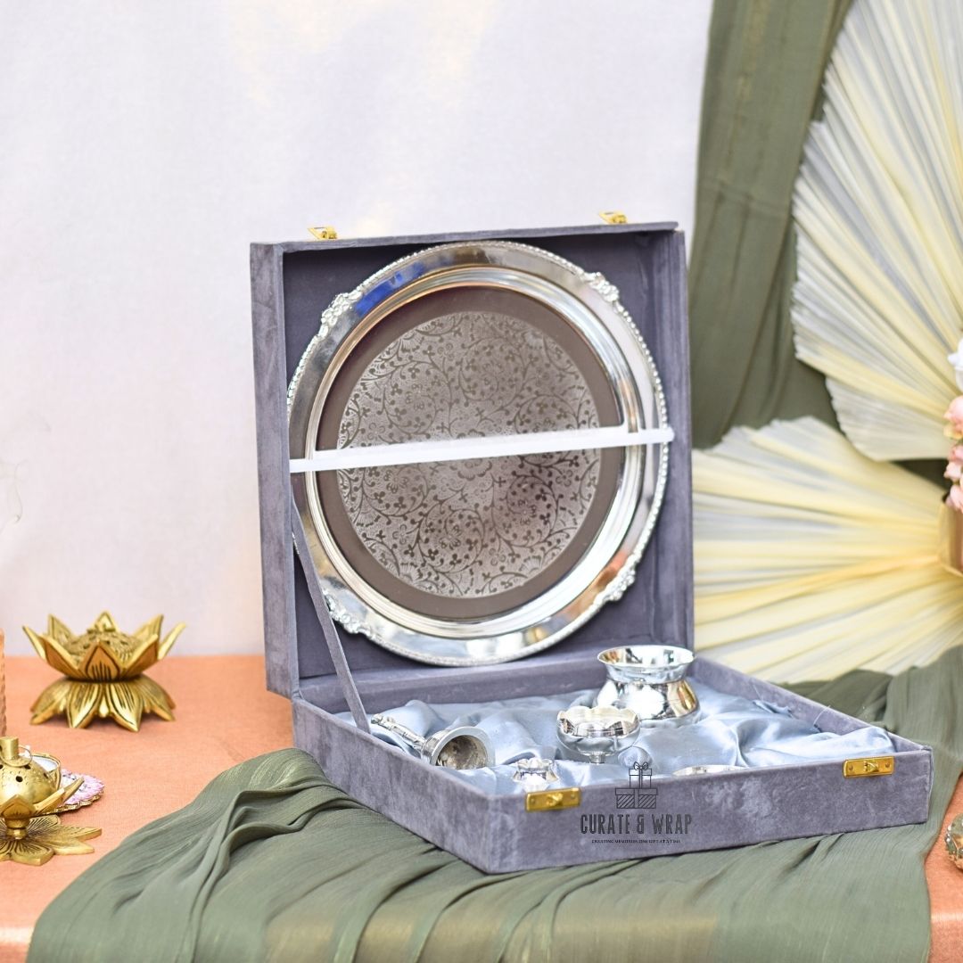 German Silver Pooja Thali Set – Luxury Diwali Gift by Curate and Wrap Dubai