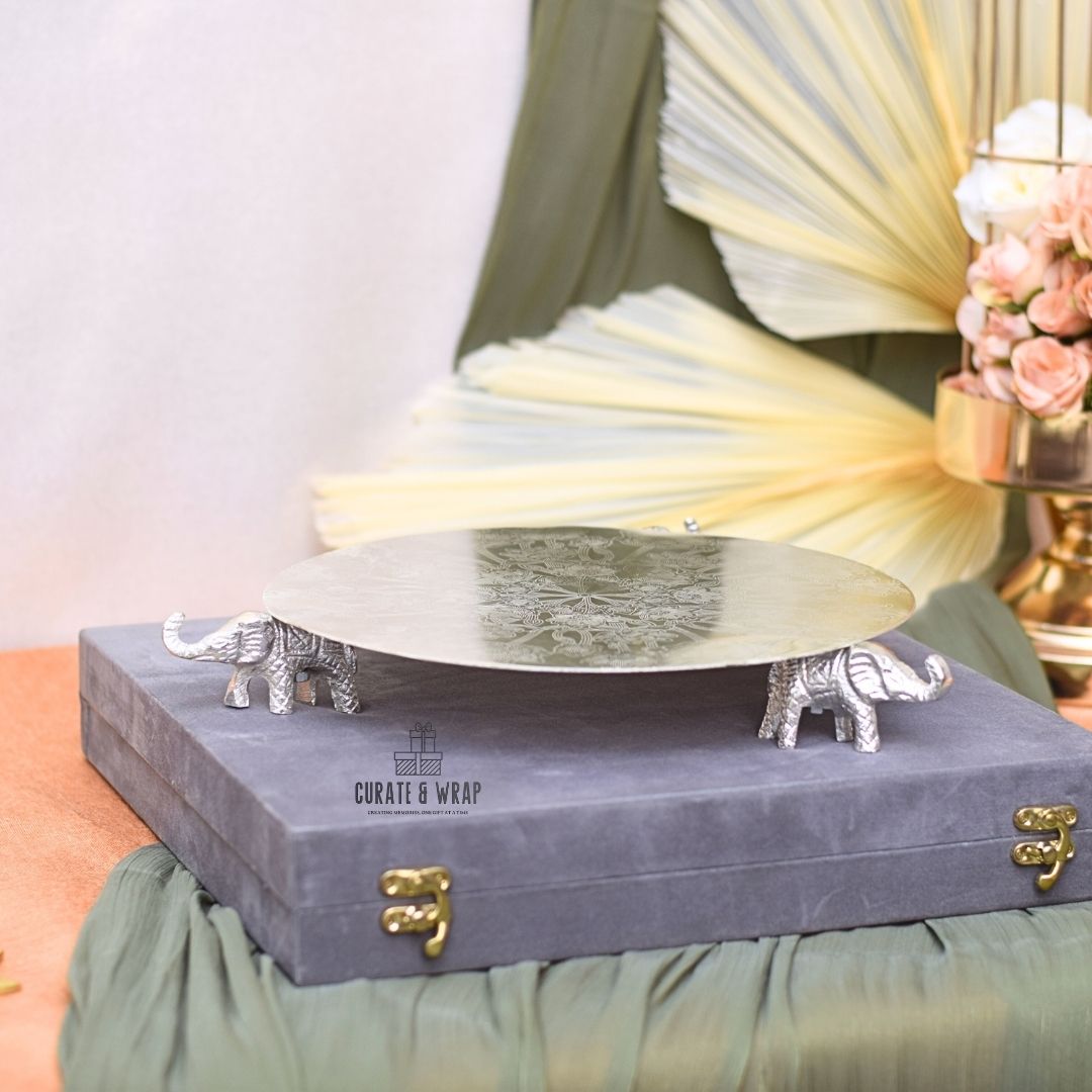 German Silver Elephant Platter in Suede Box – Luxury Gift by Curate and Wrap Dubai