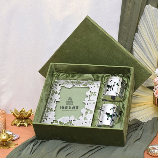 German Silver Tray with 2 Matching Jars in Suede Box – Luxury Gift by Curate and Wrap Dubai