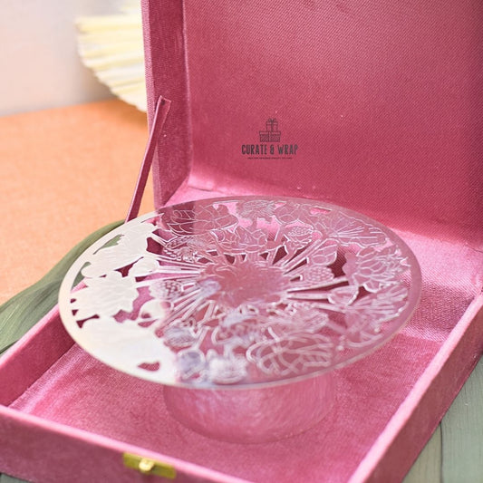 German Silver Cake Stand with Resin Base – Luxury Gift by Curate and Wrap Dubai