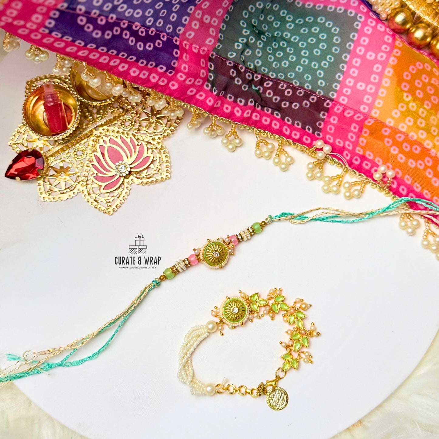 Product Code: BB006 - White and Green Kundan Meenakari Set