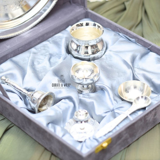 German Silver Pooja Thali Set – Luxury Diwali Gift by Curate and Wrap Dubai