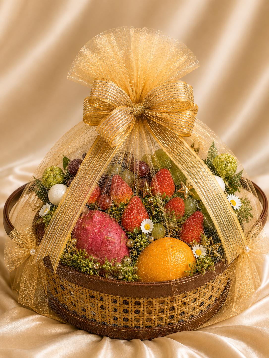 Ganesh Chaturthi Fruit Hamper – Fresh Fruits in Vegan Leather Rattan Basket