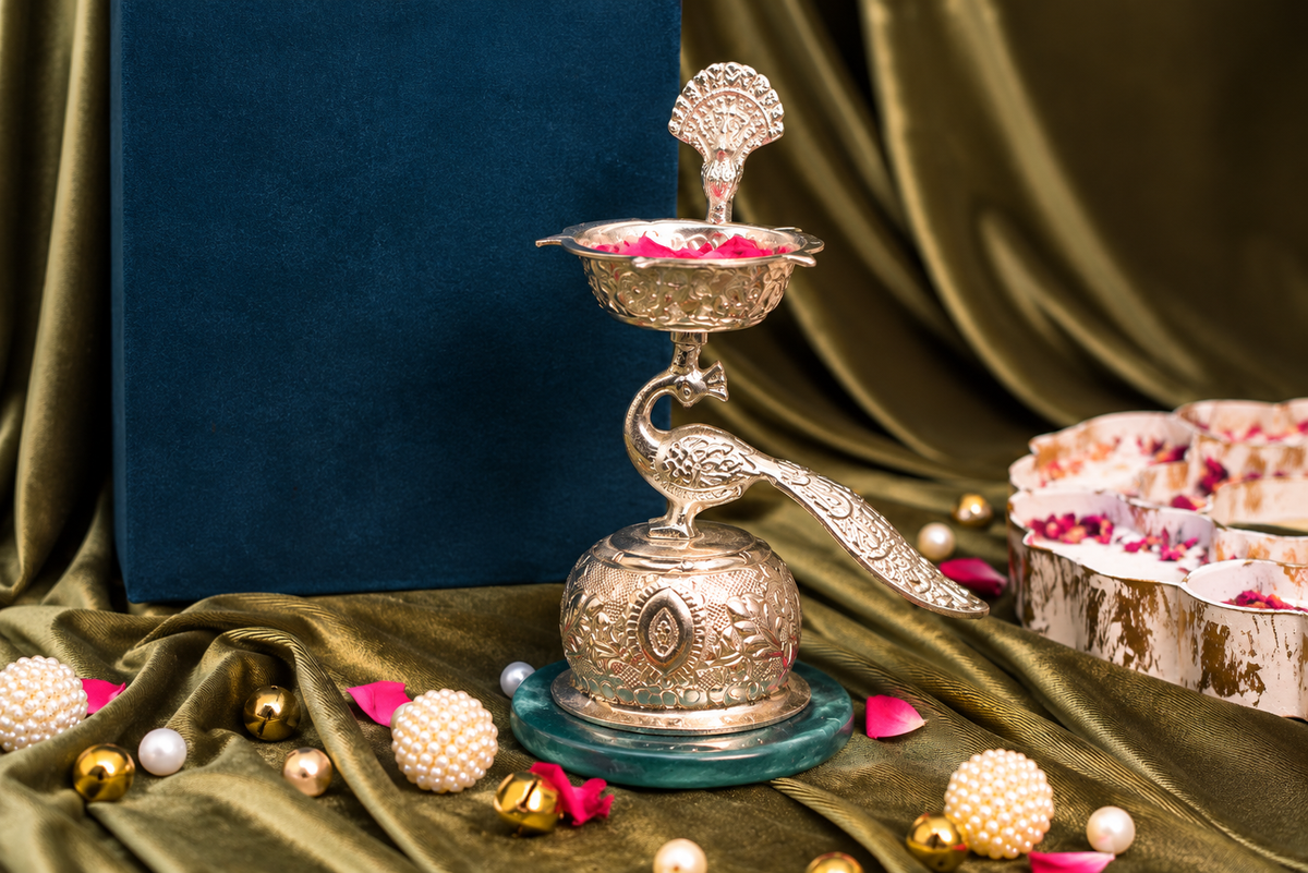 Mayur Jyoti – German Silver Peacock Samay Diya