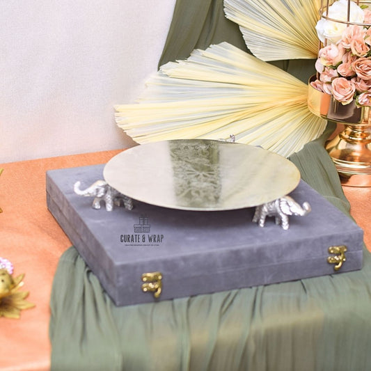 German Silver Elephant Platter in Suede Box – Luxury Gift by Curate and Wrap Dubai