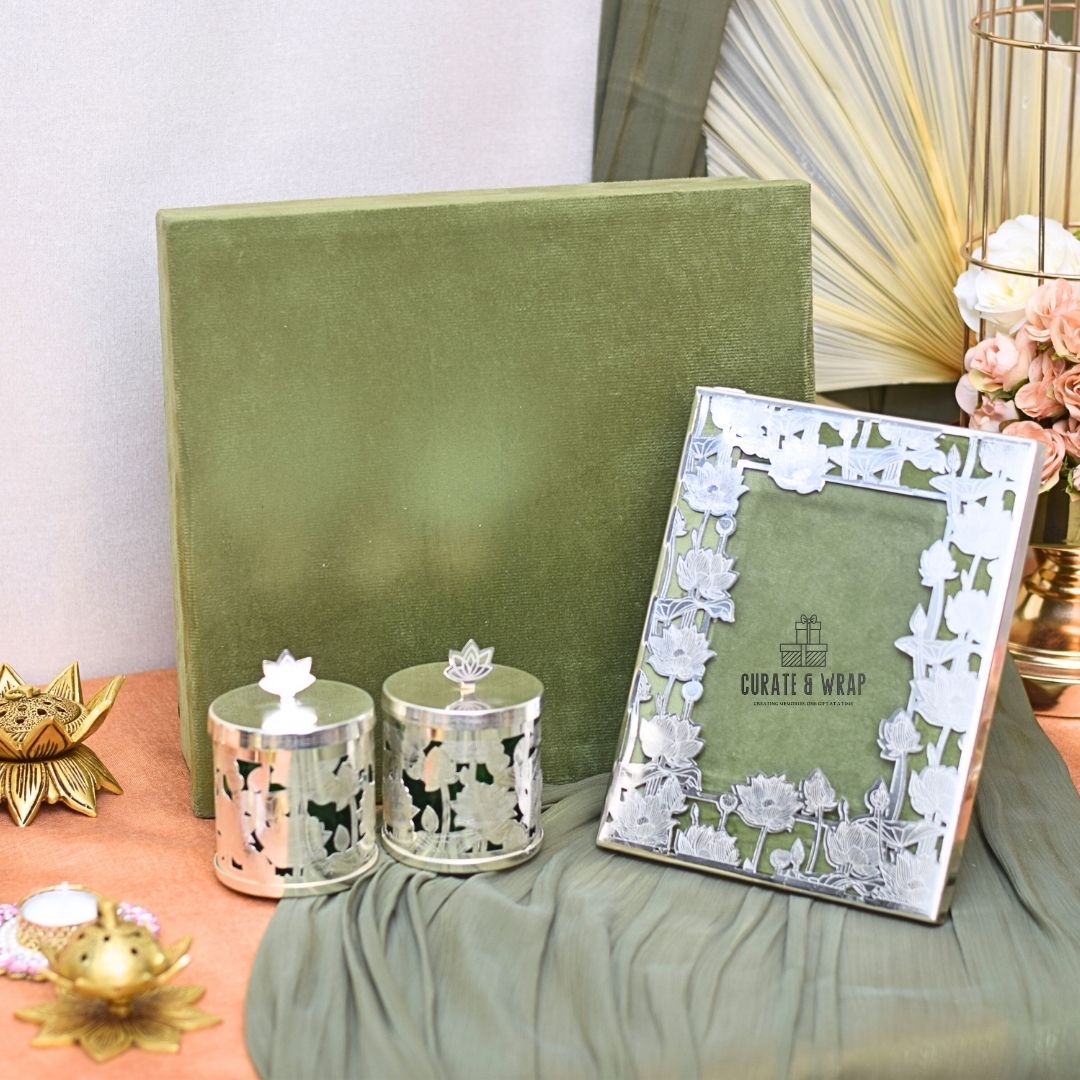 German Silver Tray with 2 Matching Jars in Suede Box – Luxury Gift by Curate and Wrap Dubai