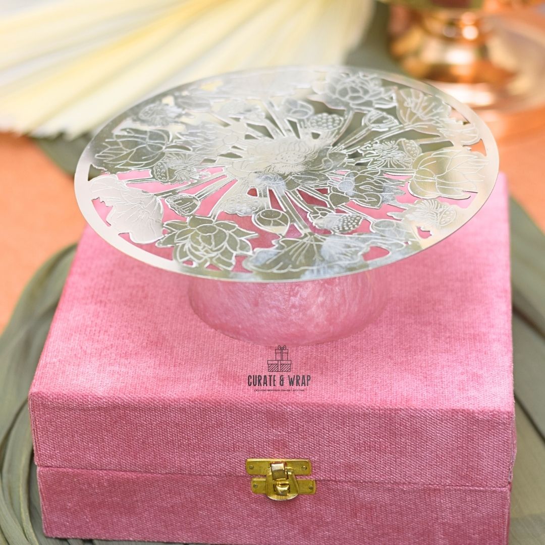 German Silver Cake Stand with Resin Base – Luxury Gift by Curate and Wrap Dubai