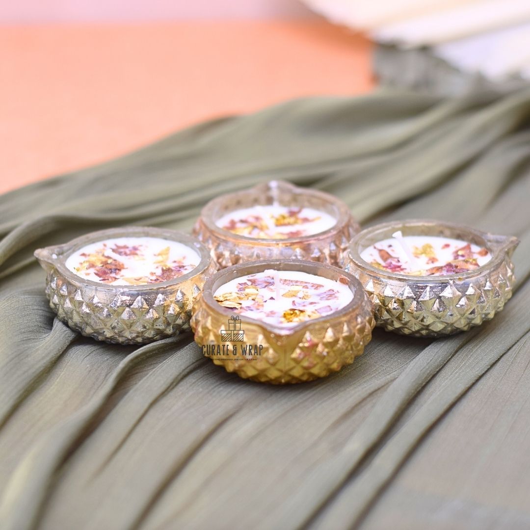 Soy Wax Glass Diya Candle – Eco-Friendly Luxury Gift Dubai by Curate and Wrap