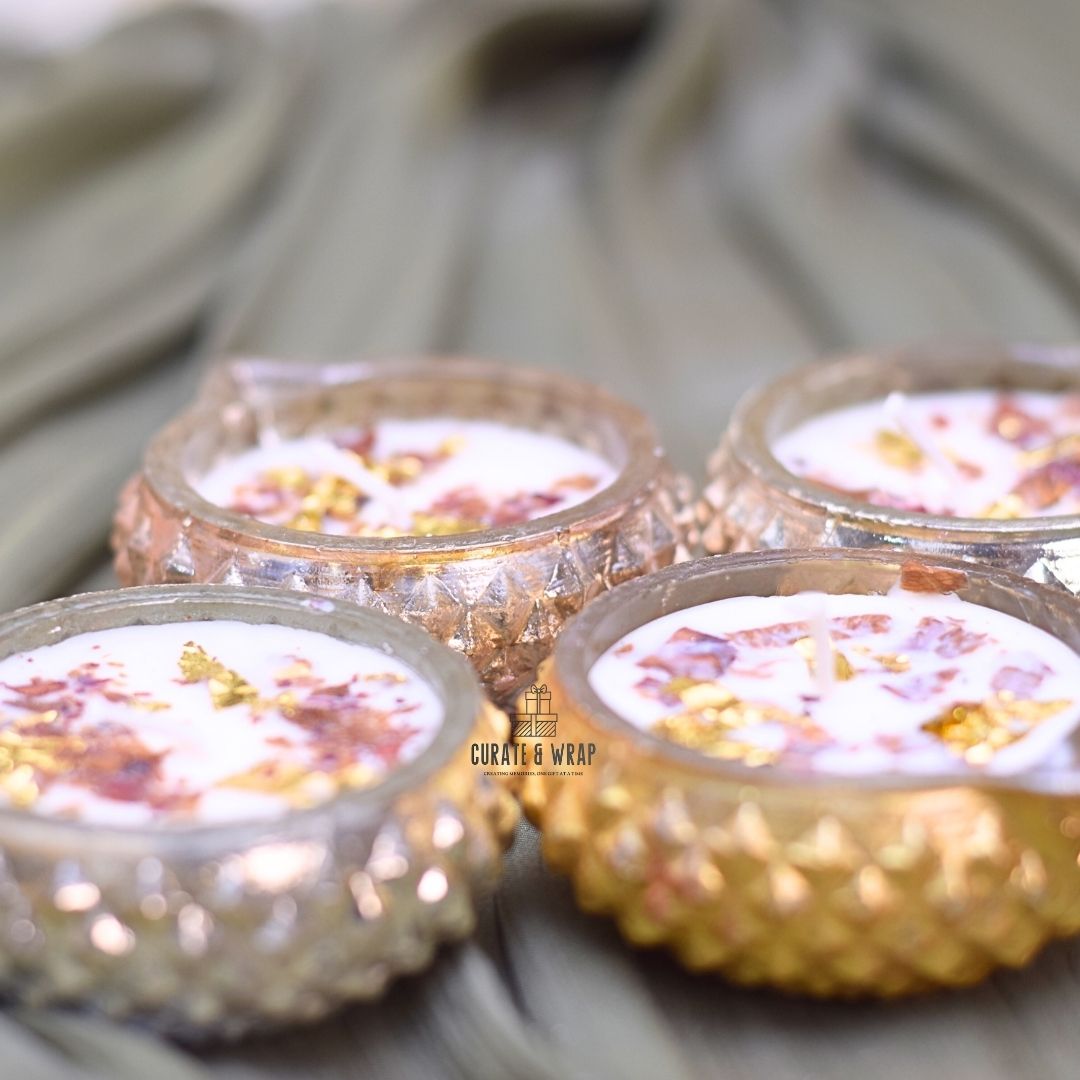 Soy Wax Glass Diya Candle – Eco-Friendly Luxury Gift Dubai by Curate and Wrap