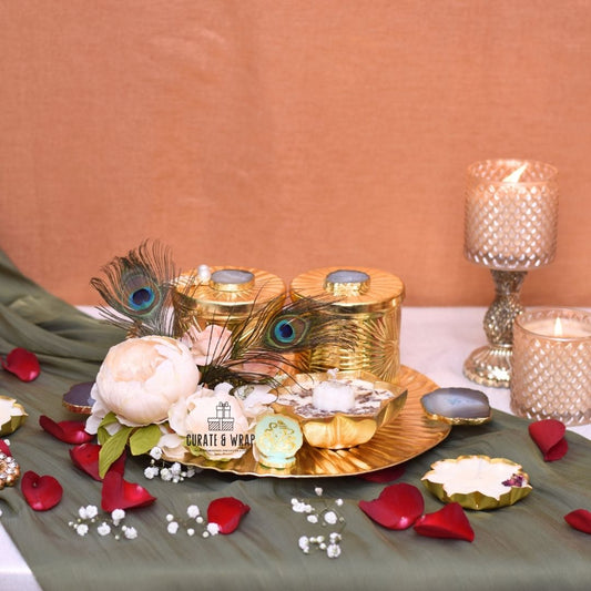 Agate Luxe Hamper with precious agate stone platter, 2 jars of dry fruits & chocolates, and a lotus soy wax candle – Curate and Wrap Dubai