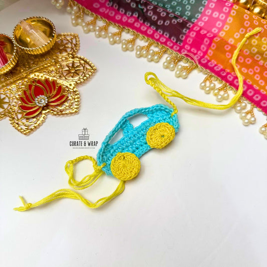 Product Code: K011 - Turquoise Car Crochet Rakhi