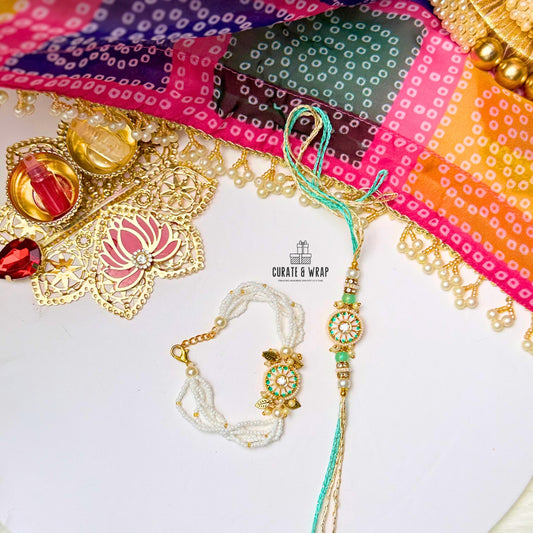 Product Code: BB015 - Turq Green Meenakari Rakhi Set