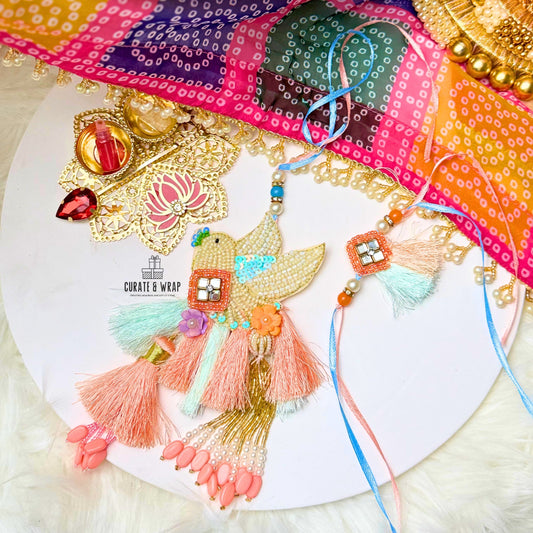 Product Code: BB009 - Crochet with Parrot Rakhi Set - Peach