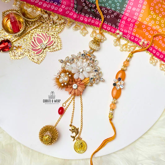 Product Code: BB011 - Pearl & Stone Rust Rakhi Set
