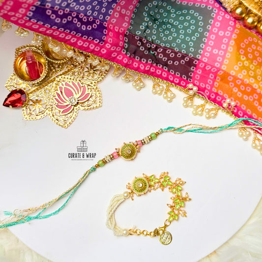 Product Code: BB006 - White and Green Kundan Meenakari Set