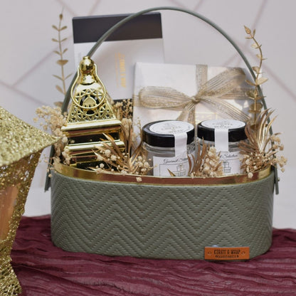 Festive Aura Basket (Olive Green & Golden) | Luxury Ramadan & Eid Gift Basket in Dubai