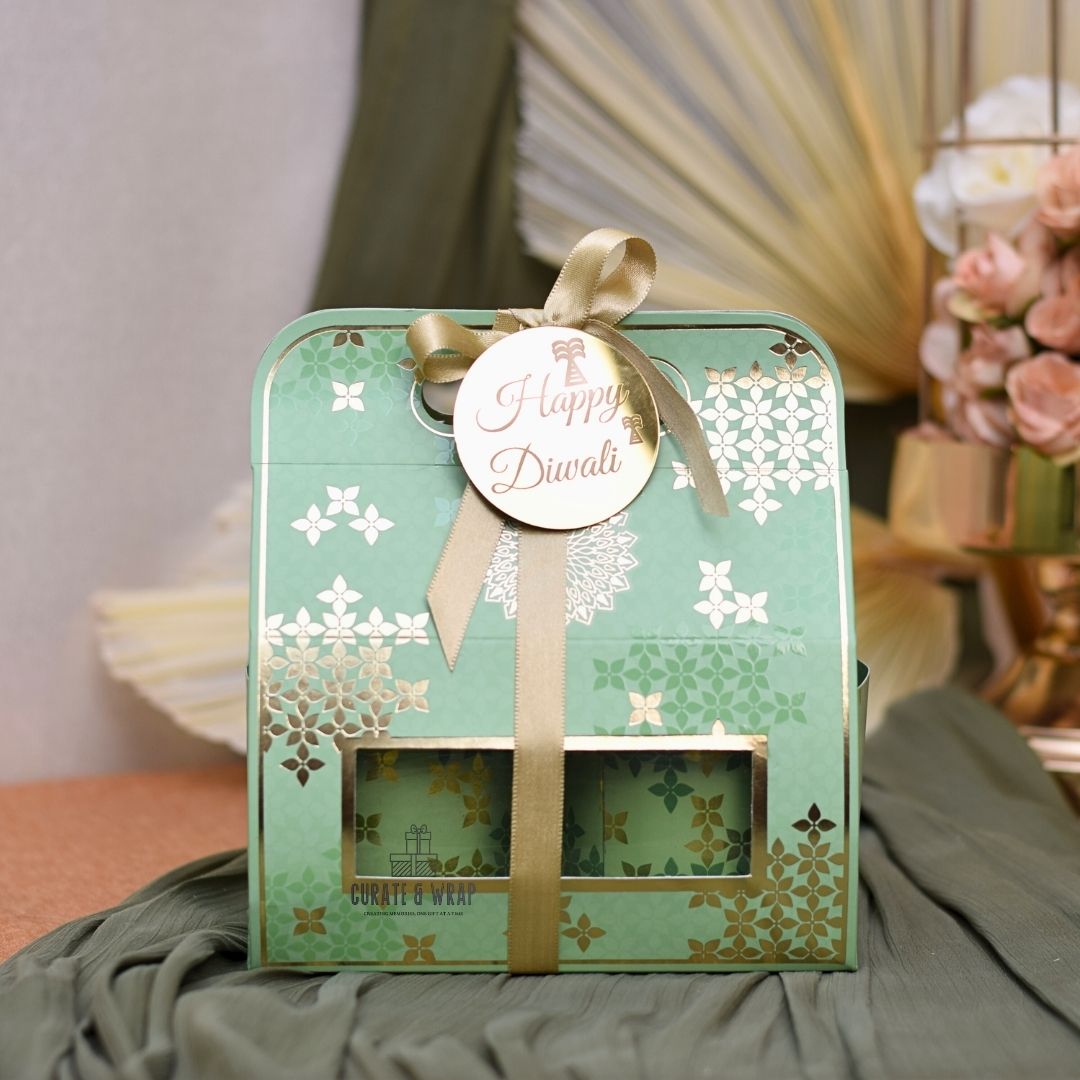 Green Mini Basket – Luxury Diwali Hamper with 2 Jars of Gourmet Nuts by Curate and Wrap Dubai