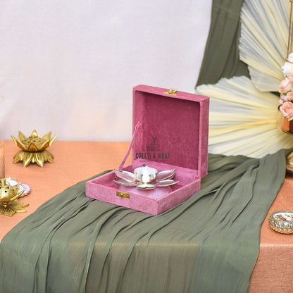 German Silver Diya with Resin Base in Suede Box – Luxury Diwali Gift Dubai by Curate and Wrap