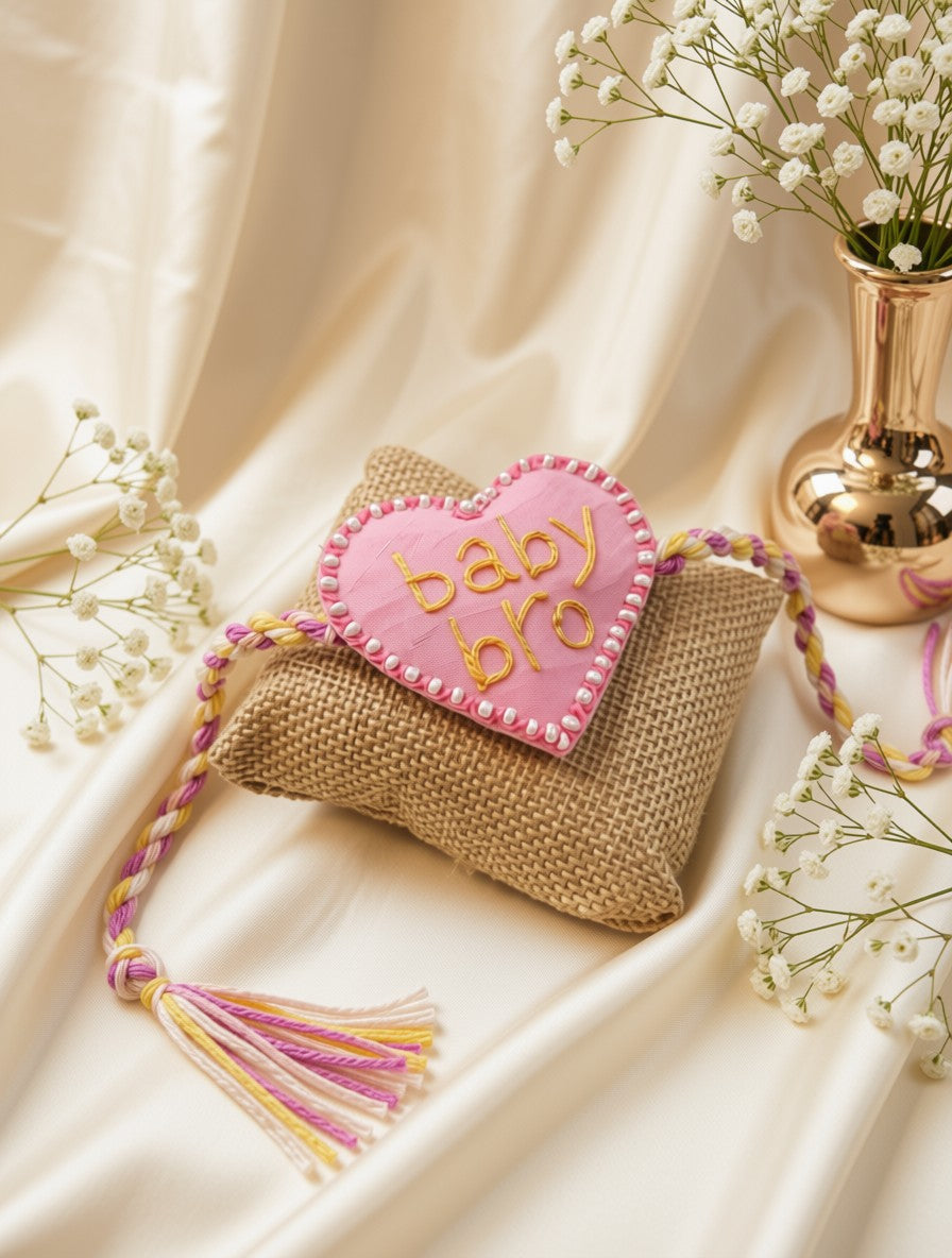 Baby Bro Heart Shape Embroidery Rakhi