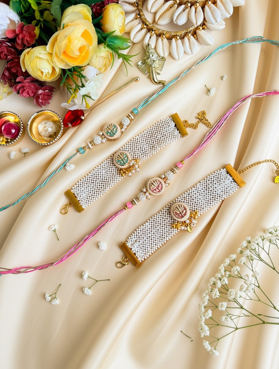 Bhai & Bhabhi Bracelet Rakhi Set Baby Pink and Mint Green| Raksha Bandhan Gift UAE