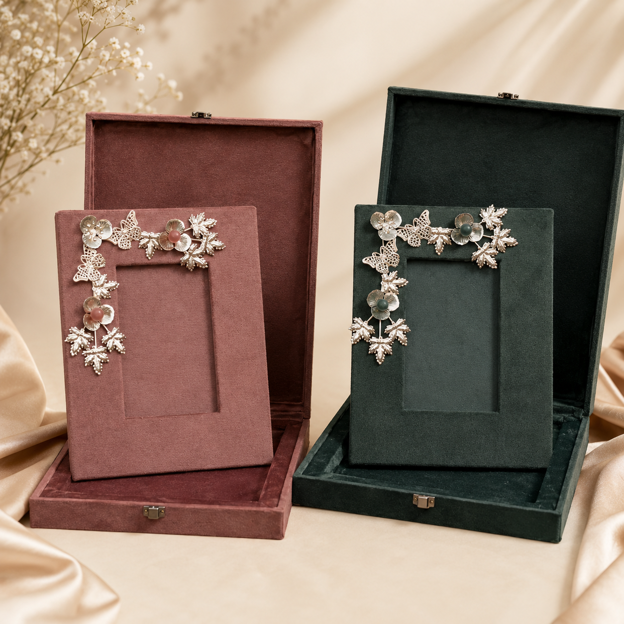 German Silver & Suede Photo Frame | Luxury Gift Dubai