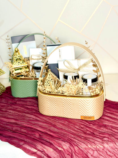 Festive Aura Basket (Olive Green & Golden) | Luxury Ramadan & Eid Gift Basket in Dubai