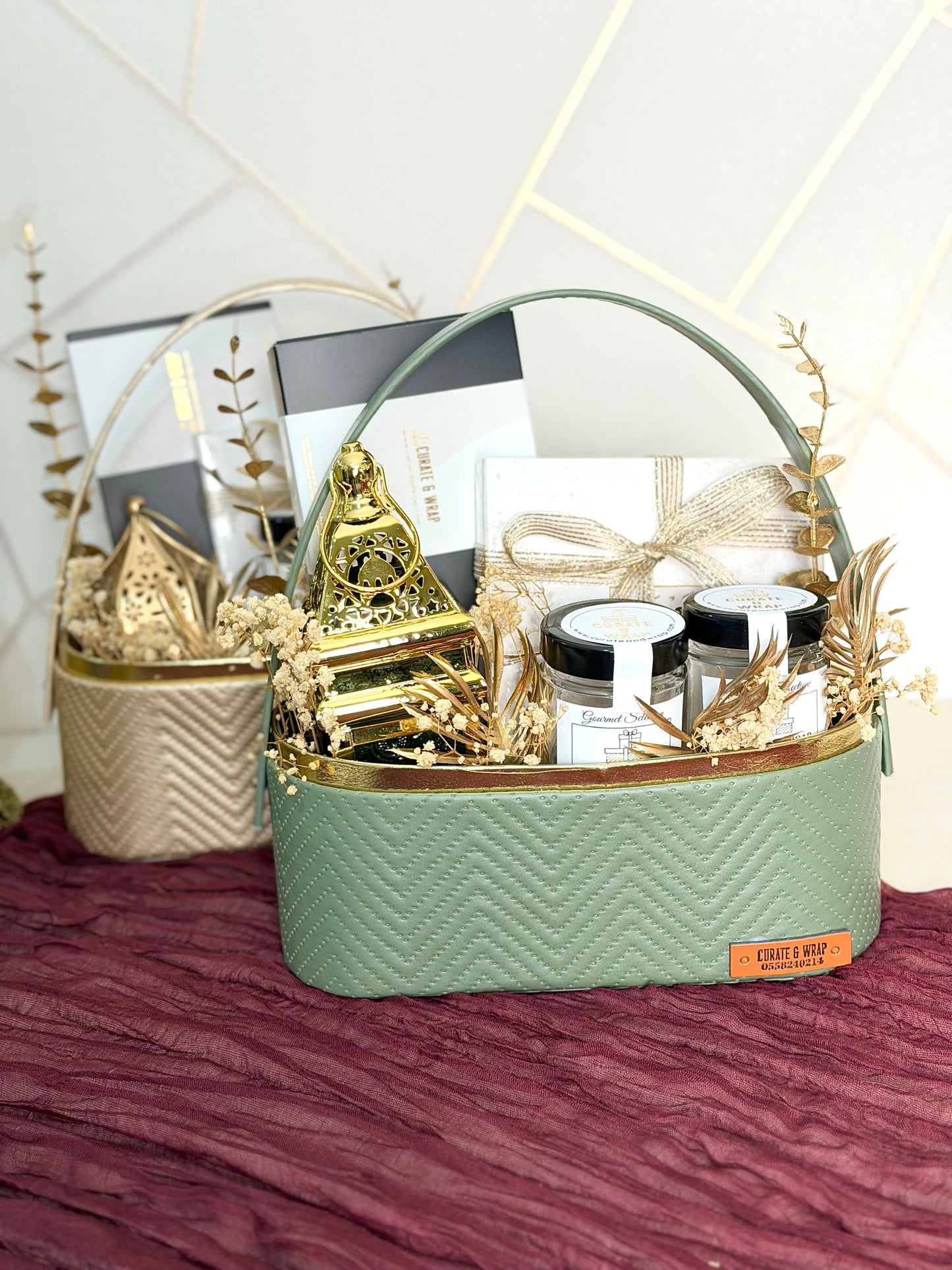 Festive Aura Basket (Olive Green & Golden) | Luxury Ramadan & Eid Gift Basket in Dubai