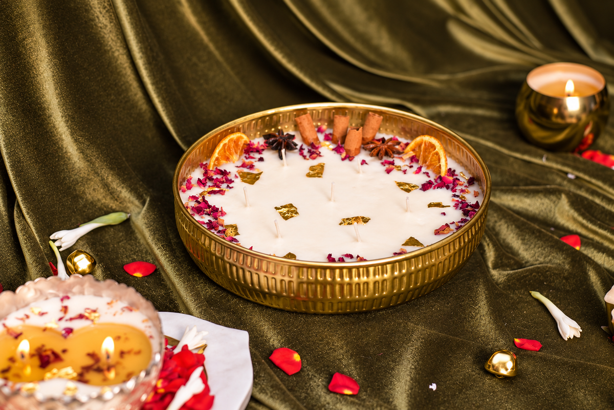 Prithvi Urli Gilli Mitti soy wax candle in gold metal Urli