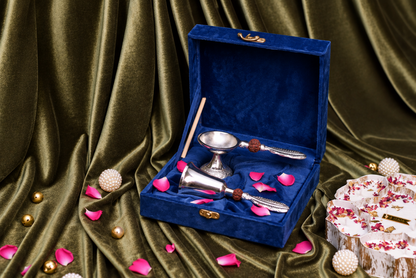 Divya Dhwani German Silver Rudraksha bell and diya gift set