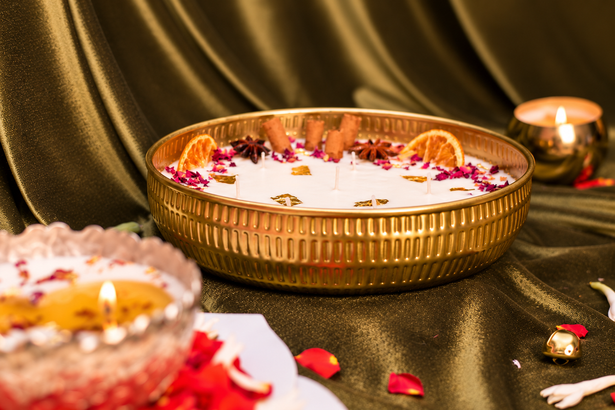 8 inch Prithvi metal Urli candle handcrafted in UAE