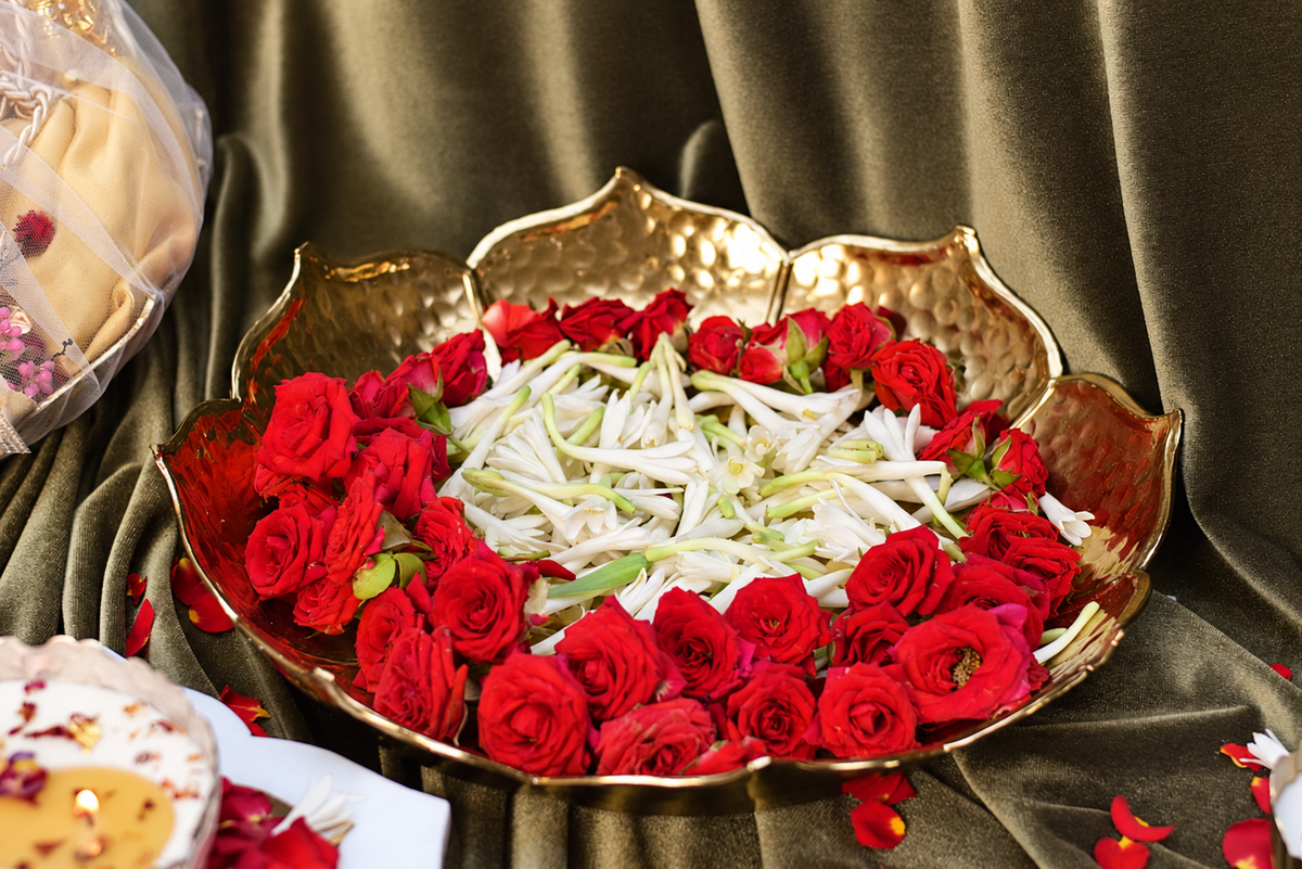 32 cm metal Urli for luxury Diwali gifting with festive floral decoration