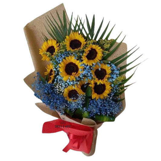 Hand bouquet of 10 fresh sunflowers – Curate and Wrap Dubai luxury gifting