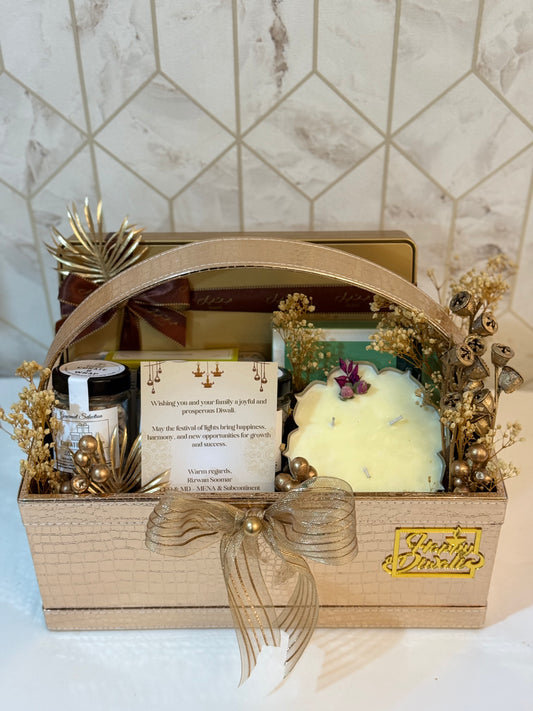 Use any variation depending on the image angle:

"Luxury Diwali gift basket with Bateel cookies and Patchi chocolates Dubai"

"Premium jumbo hamper with nuts and candle UAE"

"Festive gifting basket with assorted dry fruits and sweets Dubai"

"Corporate Diwali hamper with gourmet treats Dubai UAE"