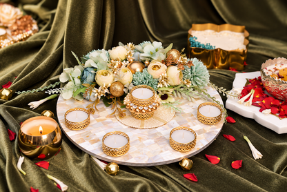 Luxury Mother of Pearl Diwali table centrepiece with tea light holders