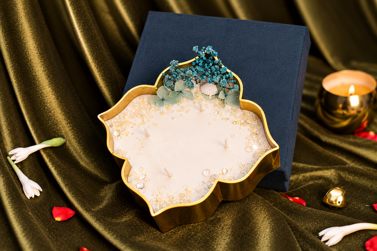 Luxury Holy Peony soy wax candle in premium velvet gift box UAE