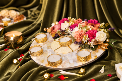 Pushpanjali Mother of Pearl floral tea light table rangoli for Diwali