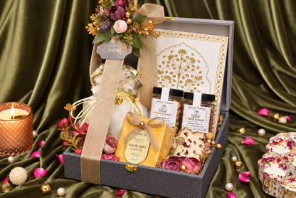 The Onyx Reserve luxury leatherette Box Diwali gift hamper with gourmet treats