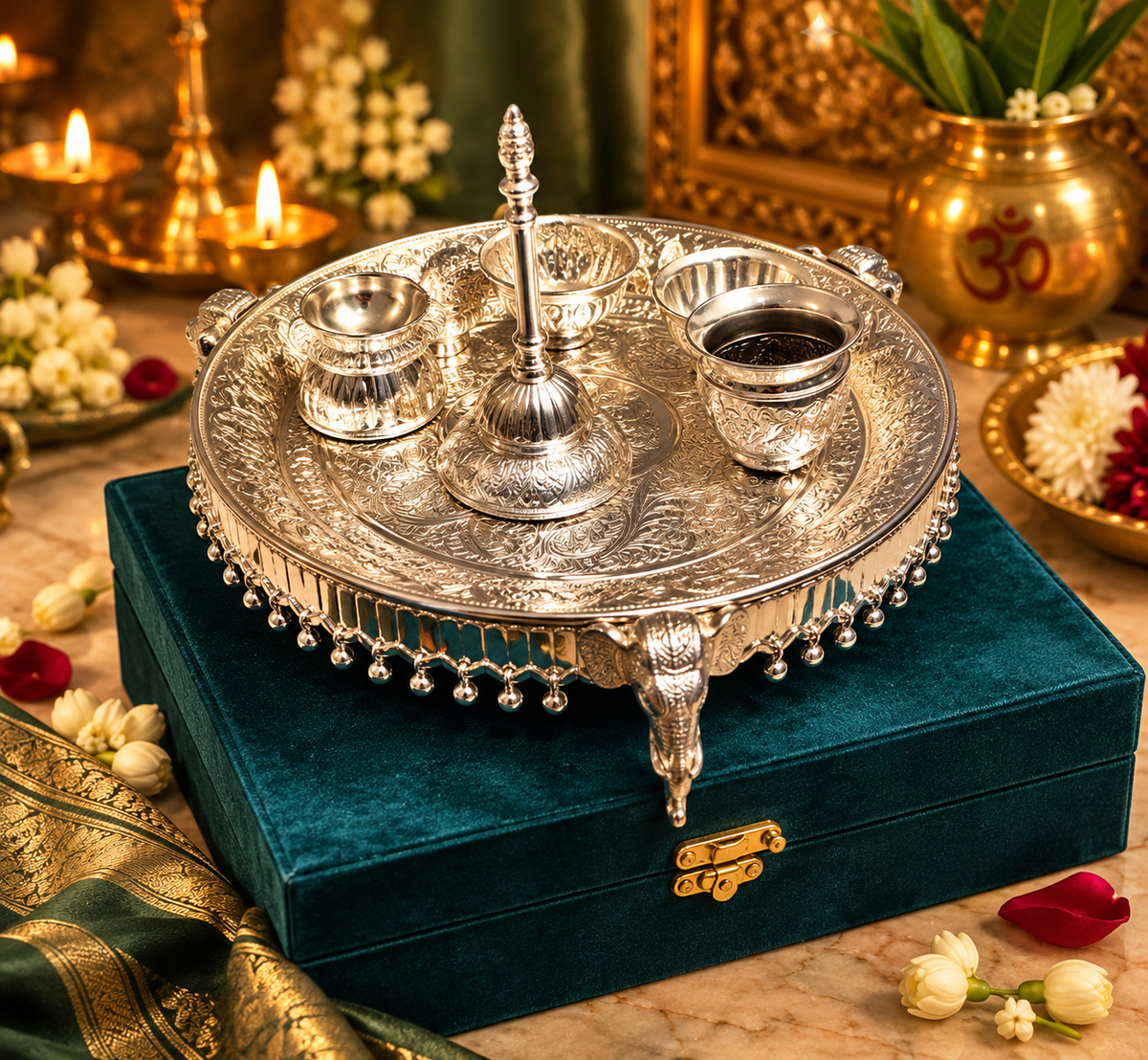 Maharaja German Silver Pooja Thali Set luxury Diwali gift Dubai