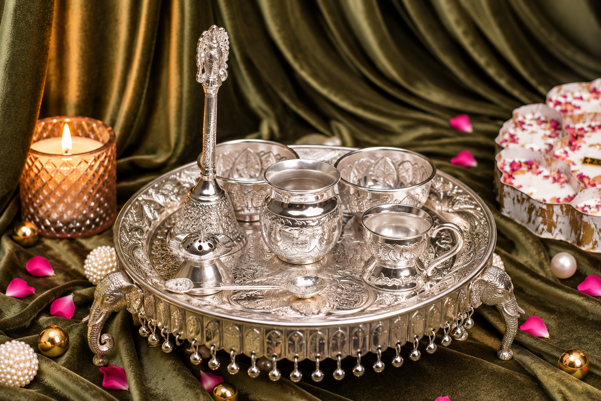 Maharaja German Silver Pooja Thali Set