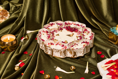 Maharani Urli 9 inch luxury soy wax candle in white and gold metal