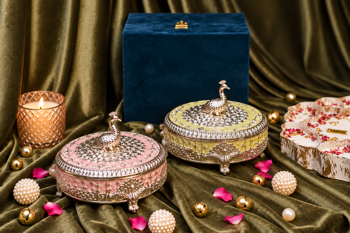 Rajsi Pitara – German Silver Peacock Dry Fruit Box