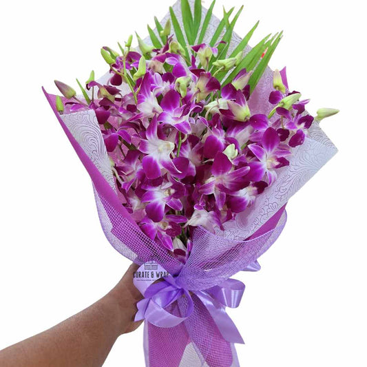 Royal Orchid hand-tied bouquet with fresh orchids – Curate and Wrap UAE