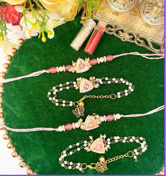 Product Code: BB004 - Peachish Pink Kundan Meenakari Set (1 Pair)