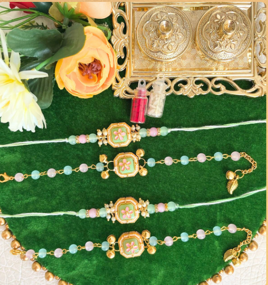 Product Code: BB003 - Mint Blue Kundan Meenakari Set (1 Pair)