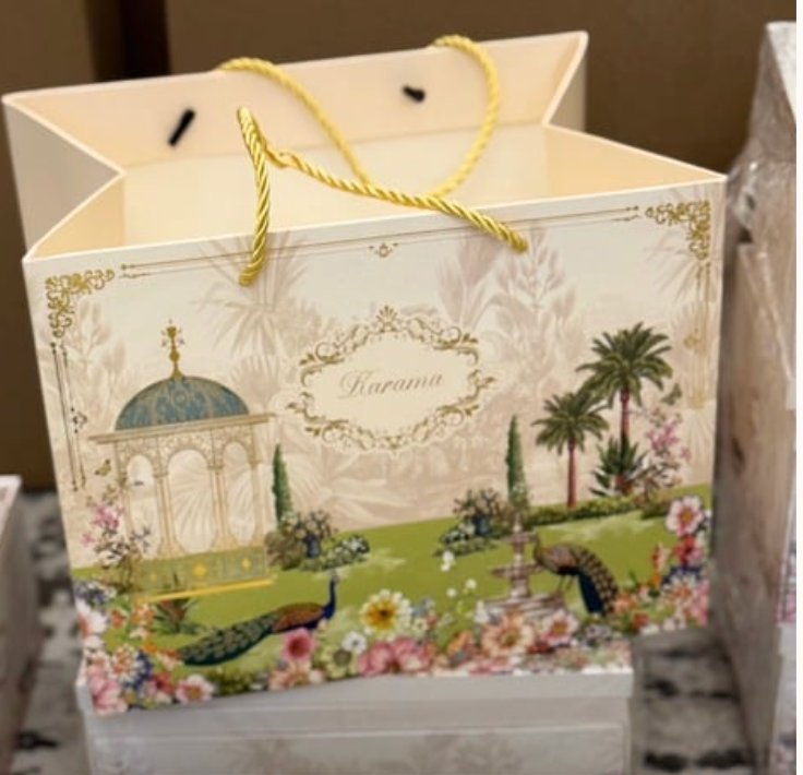 Royal Peacock Box Hamper with gold-foiled box, 4 glass jars, 12 premium chocolates & matching carry bag – luxury personal, corporate & family gift in Dubai