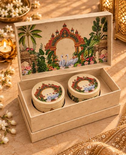 The Royal Garden Box luxury Diwali gift hamper with Indian heritage garden design
